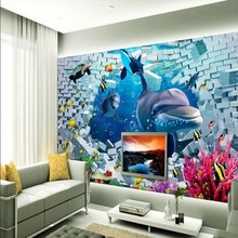 beibehang Custom wallpaper 3d stereoscopic bottom beach word dolphin TV backdrop living room bedroom murals papel de parede 2024 - buy cheap