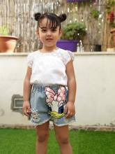 Милые джинсовые шорты для девочек, рваные детские джинсовые шорты с рисунком ромашки и утки, летние детские штаны с блестками и жемчужинами, одежда для девочек 2024 - купить недорого