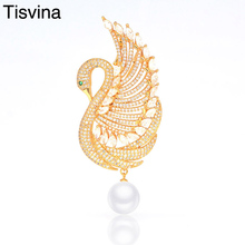 Tisvina High quality Swan Brooches for women with Natural pearl & Zircons Elegant animal pins pendant Coat Decoration jewelry 2024 - buy cheap