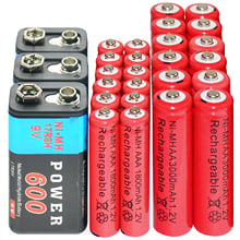 3pcs 9V 9 Volt 600mAh Power Ni-Mh + 12pcs AAA 1800mAh + 12pcs AA 3000mAh 1.2V Rechargeable Durable Battery Cell PPS block 2024 - buy cheap