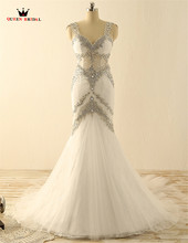 Vestido de noiva personalizado com decote em v, feita em sereia, com costas nuas, sexy, longo, casamento feminino, romântico po11 2024 - compre barato