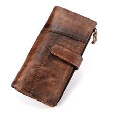 New Men 100%  Cowhide Leather Wallets Vintage Walet Male Wallet Men Brand  Long Clutch with Coin Purse Pocket Rfid 2024 - buy cheap
