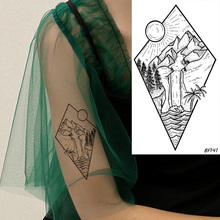 Fashion Diamond Sun Waterfall River Coconut Tree Waterproof Tattoos Sticker Black Women Arm Tattoo Temporary Men Body Art Tatoos 2024 - buy cheap