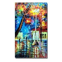 Pure Hand Painted Abstract modern Pictures Handmade rain walking in park Wall Art Colourful Palette Knife Oil Painting on Canvas 2024 - buy cheap