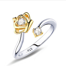 KOFSAC-Anillo de Plata de Ley 925 con cristales brillantes, anillos abiertos con corona de circonita cúbica, para mujeres 2024 - compra barato