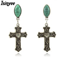 Pendientes colgantes de flor y Cruz Antigua para mujer, Arete de corazón étnico, joyería Vintage de plata, regalo 2024 - compra barato