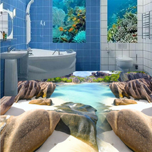 3D напольная плитка Beibehang, Пляжная каменная плитка, картины, Самоклеящиеся 3D обои для пола в гостиной, ванной, кухни 2024 - купить недорого
