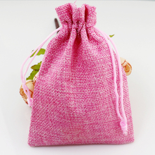 10pcs 10x14cm handmade small gift bags Custom Printed Logo Drawstring Pouches Jute bags burlap jewelry package bags Pink Color 2024 - buy cheap