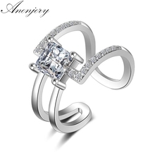 Anenjery 925 prata esterlina tendência deslumbrante zircônia quadrada geométrica mistura e combinação de anéis para mulheres anel genuíno embutido 2024 - compre barato