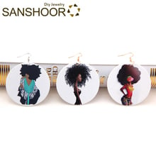 SANSHOOR 6cm Printed Afro Black Girl Wood Drop Earrings Afrocentric Natural Hair Pattern As Christmas Gift For Women 6Pairs 2024 - buy cheap