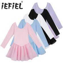 Iefiel-vestido de ballet com manga longa tutu, roupa de ginástica, dança, princesa, roupa para performance, dança, fantasia, meninas 2024 - compre barato