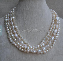 Wholesale Pearl Necklace, 18 Inches 4 Rows White Color Baroque Shape Genuine Freshwater Pearl Necklace - Wedding Gift Jewelry. 2024 - buy cheap