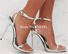 Women Sexy Design Open Toe One Strap Stiletto Heel Sandals Ankle Strap Buckle Black Silver High Heel Sandals Dress Heels Shoes 2024 - buy cheap