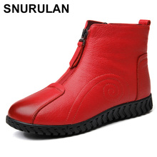 SNURULAN Venta caliente 2018 nuevo suave confort viento Otoño Invierno botas planas antideslizantes madre zapatos de cuero vacuno mujer botas 2024 - compra barato