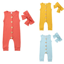 Macacão infantil de uma peça, para bebês recém-nascidos, macacão de algodão com botão de cor sólida, roupa casual, para meninos e meninas, 0-18 meses 2024 - compre barato