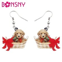 Bonsny Acrylic Cute Basket Puppy Teddy Dog Earrings Big Long Dangle Drop Novelty Animal Jewelry For Women Girls Teen Gift Charms 2024 - buy cheap