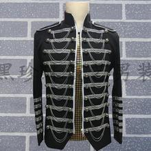 Trajes negros para hombre, trajes con diseños de trajes de escenario para cantantes, Blazer de lentejuelas para hombre, Ropa de baile, chaqueta de estilo estrella, vestido Punk con cuello levantado 2024 - compra barato