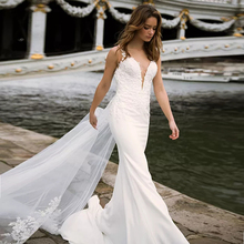 Vestido de novia con escote en V profundo, corpiño de doble capa, sirena, con tren desmontable, ilusión, estilo tatuaje, espalda 2024 - compra barato