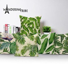 Capa de travesseiro de impressão tropical folhas lance almofada de linho cobre 45x45 cm decorativa fronhas personalizado alta qualidade kissen 2024 - compre barato