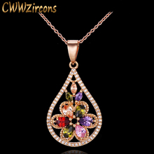 CWWZircons-collar con colgante de flor grande para mujer, Color oro amarillo, CZ, piedra pavé, cristal multicolor de lujo, CP057 2024 - compra barato