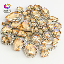 Golden champagne Mix size Crystal buckle+claw rhinestone,Silver base galss sew on stones diy/Clothing accessories 50pcs/pack 2024 - buy cheap