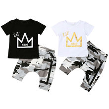 Модные комплекты одежды из 2 предметов для маленьких мальчиков футболка с буквенным принтом камуфляжные штаны, комплект одежды 2024 - купить недорого