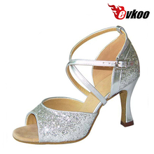 Evkooddance-zapatos de Salsa para mujer, calzado con tacón de 7cm de altura, cómodos, dorados y plateados, para baile latino de PU, Evkoo-014 2024 - compra barato