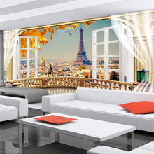 wellyu Custom wallpaper papel de parede 3D stereo balcony Paris scenery tower landscape TV background wall papers home decor 3d 2024 - buy cheap