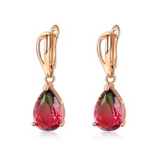 MGFam Drop Water CZ Earrings Jewelry for Women Tourmaline RubelliteColor New Design Gold-Color 2024 - buy cheap