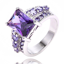 Luxury Women Purple Cubic Zirconia Silver Plated Finger Ring Wedding Jewelry 2024 - buy cheap