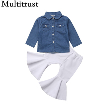 Citgeett Toddler Flared Pants Outfits Kid Baby Girl Denim Top T-shirt+Loose Leggings Autumn Fashion Clothes 2024 - buy cheap
