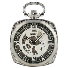 Reloj de bolsillo mecánico bobinado a mano para hombre, exquisitos relojes de bolsillo cuadrados con números romanos, regalo hueco para reloj de bolsillo 2024 - compra barato