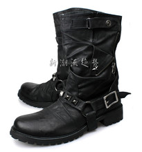 Fall Winter Men Motorcycle Boots Genuine leather Fashion Ankle Rivets Combat Boots Female 2024 - buy cheap