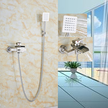 Grifo de bañera en cascada de níquel cepillado, mezclador de montaje en pared con ducha de mano de latón 2024 - compra barato