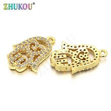 12*17mm Brass Cubic Zirconia Hamsa Hand Charms Pendants DIY Jewelry Bracelet Necklace Making, Hole:1mm, Model: VD60 2024 - buy cheap