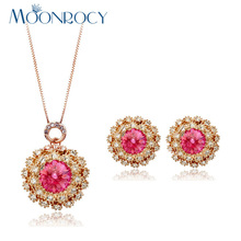 MOONROCY Rose Gold Color Free Shipping Fashion pink Crystal Necklace and Earrings Set Jewelry Set for women Gift 2024 - buy cheap