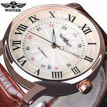 Rome Number Fashion Men WINNER Top Brand Gold Sport Wristwatches Self wind Automatic Mechanical Calendar Leather Watch Clock 2024 - buy cheap