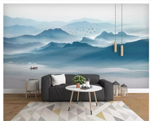 beibehang New Chinese Ink Mountain Landscape Birds Living Room Abstract Blue TV Interior Background papel de parede 3d Wallpaper 2024 - buy cheap