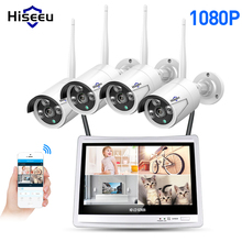 Hiseeu 4CH 1080P Wireless NVR Kits 12' LCD display HD outdoor security 2MP IP Camera video surveillance wifi cctv camera system 2024 - buy cheap