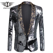 US Size Men Sequin Blazer Slim Fit Mens Glitter Blazer Jacket Blue Gold Silver Prom Paillette Blazers Bar DJ Stage Wear Q551 2024 - buy cheap