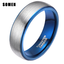 Somen Ring Men 6mm Tungsten Ring Blue Inlay Brushed Wedding Band Engagement Rings Simple Design Fashion Jewelry Anel Masculino 2024 - buy cheap