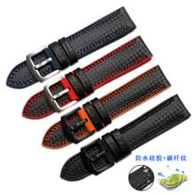 Genuine leather bracelet Watchband Carbon fiber grain Red stitching 18mm 20mm 22mm watch band strap accessories pink buckle 2024 - buy cheap