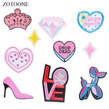 ZOTOONE Heart Letter Patches Diamond Stickers Diy Iron on Clothes Heat Transfer Applique Embroidered Applications Cloth Fabric G 2024 - buy cheap