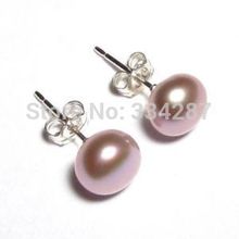 mujer Women Gift word Love  Genuine 8-9MM AAA Purple Pearl 925 Silver Earring Studs Fine moda 2024 - buy cheap