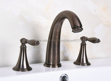 Grifos de latón para lavabo de baño, mezclador de agua fría y caliente, color marrón, con 3 orificios, doble Mango, para bañera montada en cubierta, Nnf439 2024 - compra barato