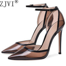 ZJVI New Arrival 2021 Woman Pointed Toe Sandals Ladies 12cm Thin High Heels Shoes For Women Summer Sandal Ankle Strap Sandalias 2024 - buy cheap