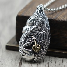 925 sterling silver personality carved drop-shaped Phoenix sweater chain pendant 2024 - buy cheap