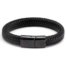 Vintage Braided Chain Link Black Soft Genuine Leather Male Men Bracelets Punk Stainless Steel Sporty Charm Bracelets 2024 - buy cheap