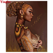 Pintura de diamantes de mujer africana, bordado de diamantes redondos cuadrados, 5d mosaico, imagen de costura de diamantes de imitación 2024 - compra barato