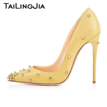 Zapatos de tacón con punta estrecha para mujer, calzado de fiesta, color amarillo, a la moda, de fábrica, venta directa 2024 - compra barato